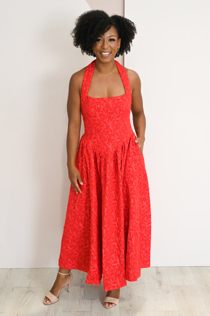 Jacquard Halter Midi Dress