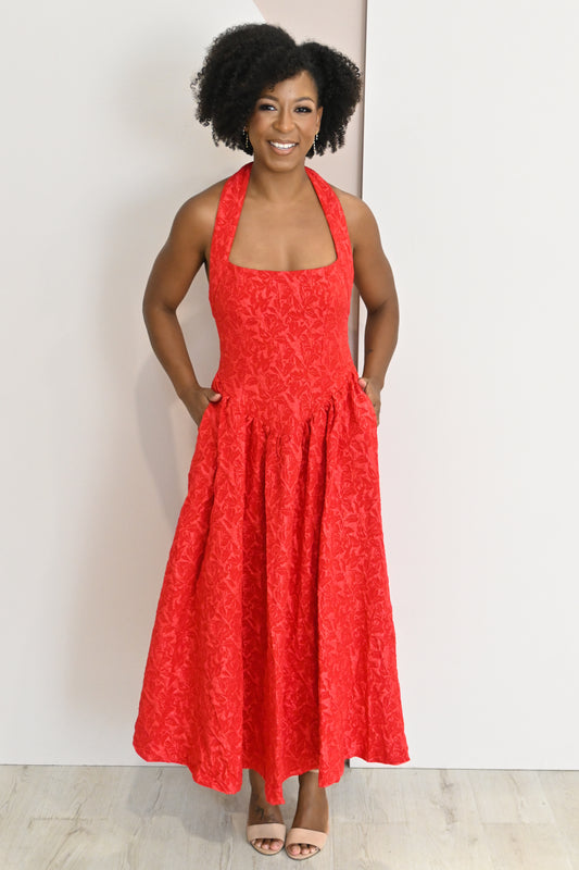 Jacquard Halter Midi Dress