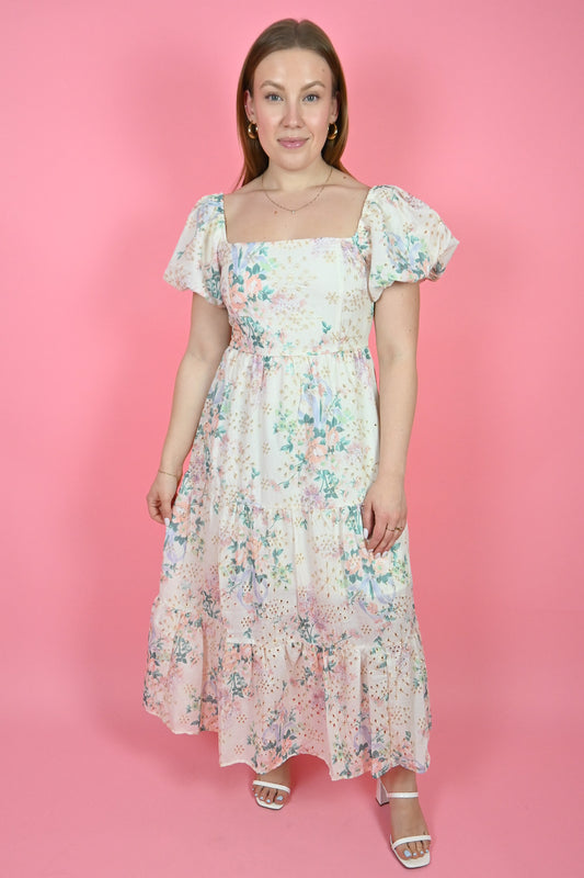 Floral Eyelet Midi Dress (S-3X)
