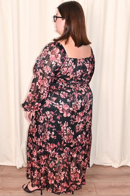 Lurex Floral Long Sleeve Dress (S-3X)