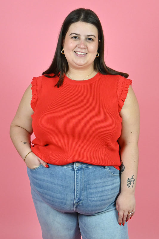 Plus size skies are blue red knit top