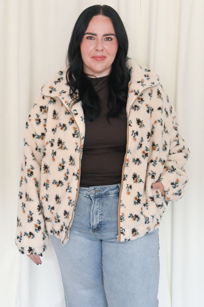 Floral Sherpa Jacket (S-3X)