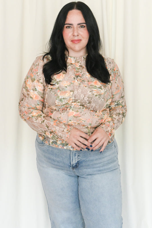 Plus size sheer lace floral top ODDI 