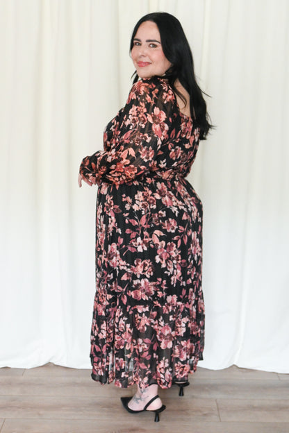 Lurex Floral Long Sleeve Dress (S-3X)