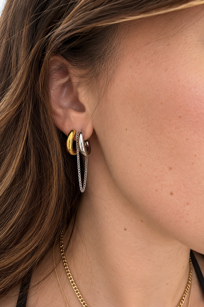 Mixed Metal Hoops with Chain