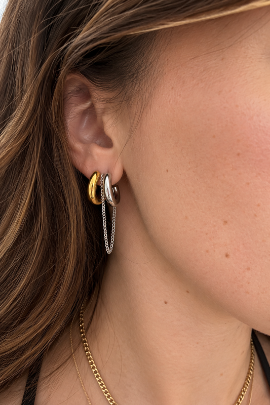 Mixed Metal Hoops with Chain
