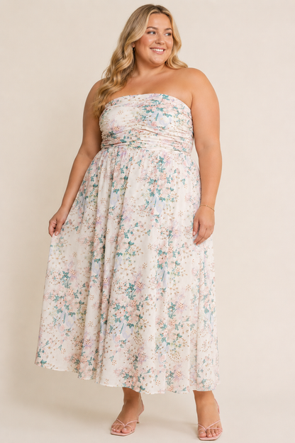 Strapless Eyelet Midi Dress (S-3X)
