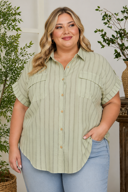 CURVE Striped Linen Top
