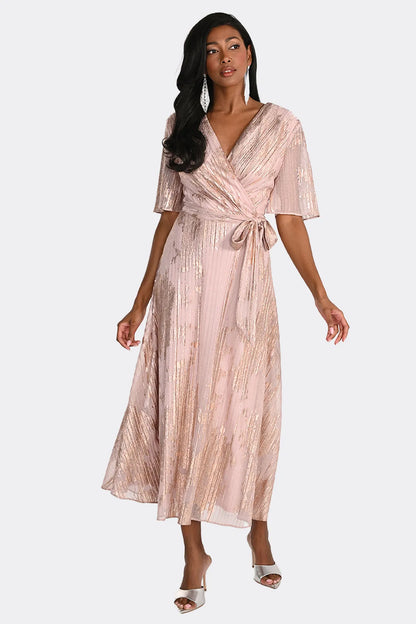 
Frank lyman champagne wrap dress 
Winnipeg MOB/MOG dress
WInnipeg wedding guest dress
