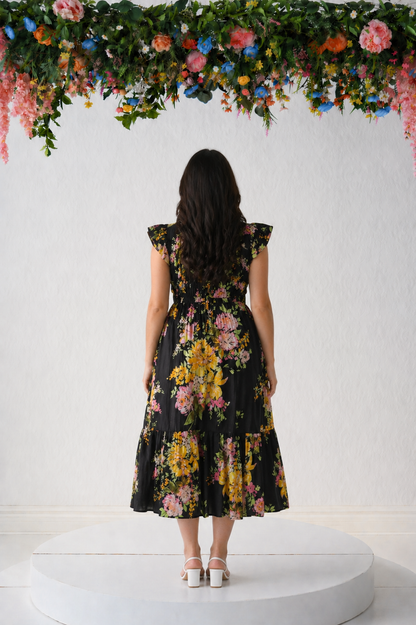 black floral midi dress