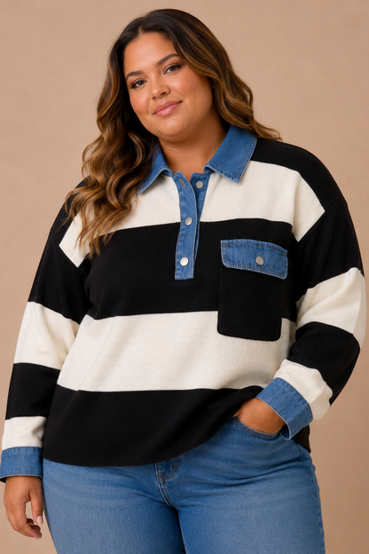 CURVE Denim Trim Pullover