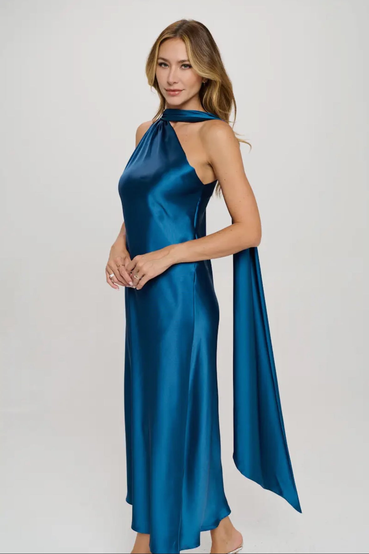 One Shoulder Satin Midi Dress (S-3X)