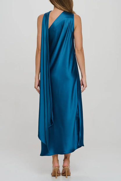 One Shoulder Satin Midi Dress (S-3X)