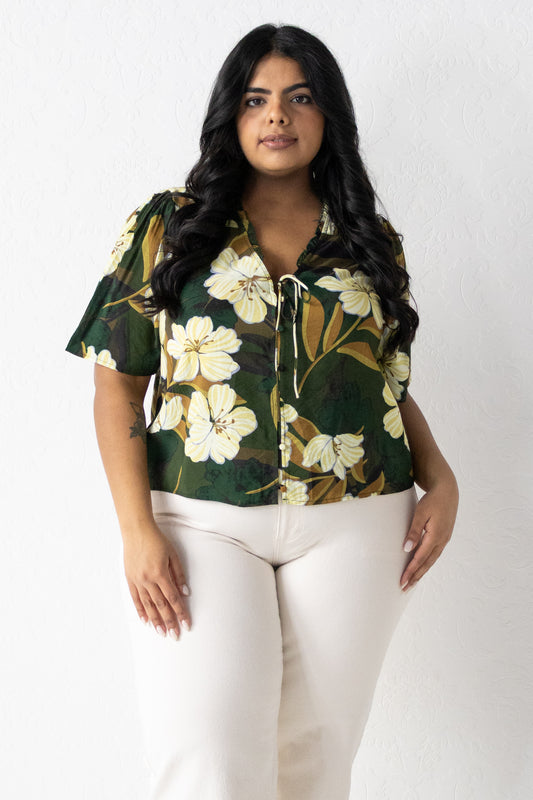 Leaf Print SS Blouse (XS-2X)