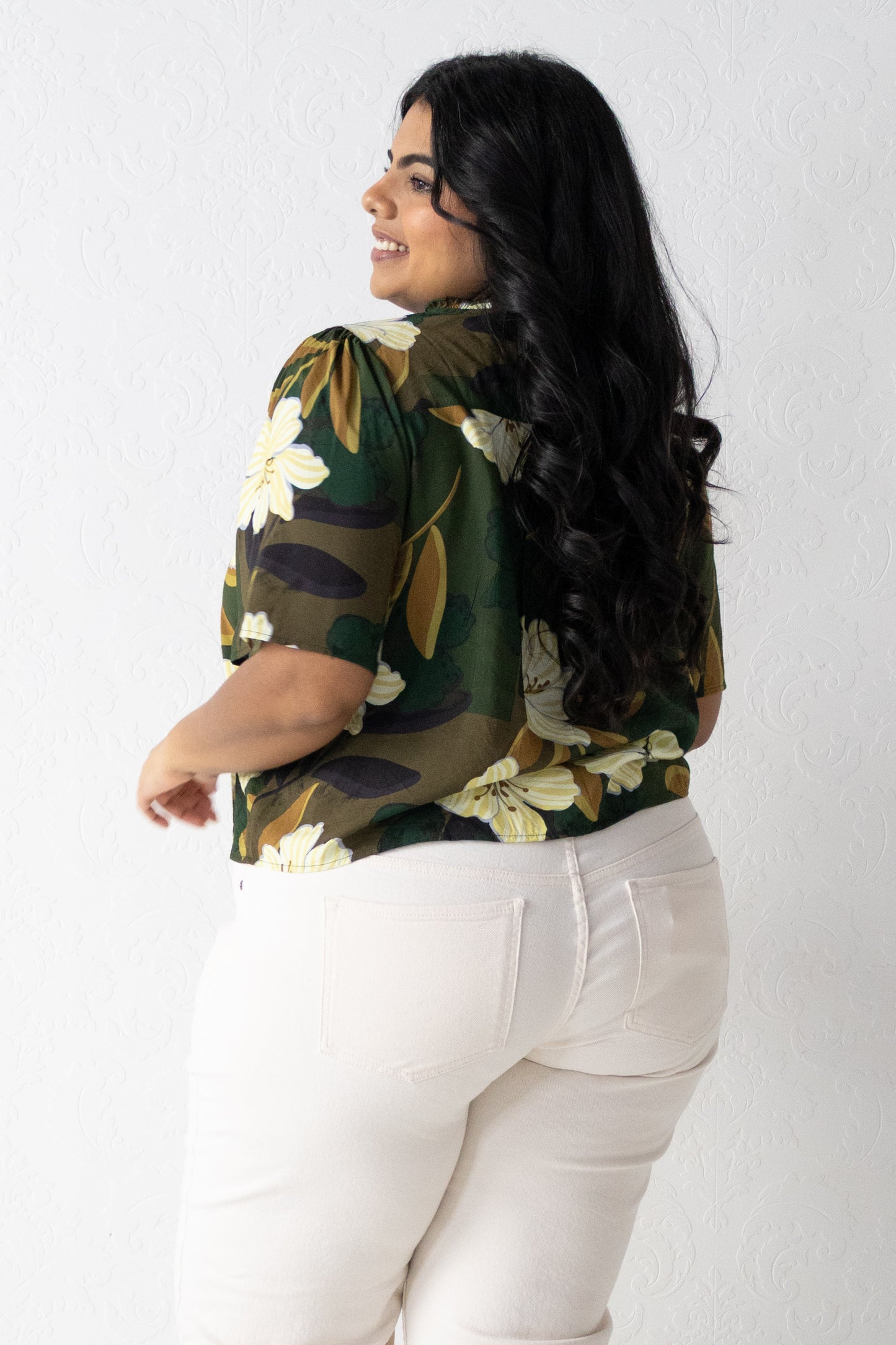 Leaf Print SS Blouse (XS-2X)