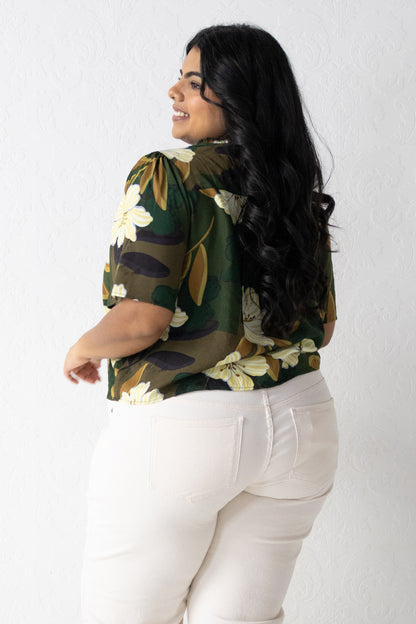 Leaf Print SS Blouse (XS-2X)
