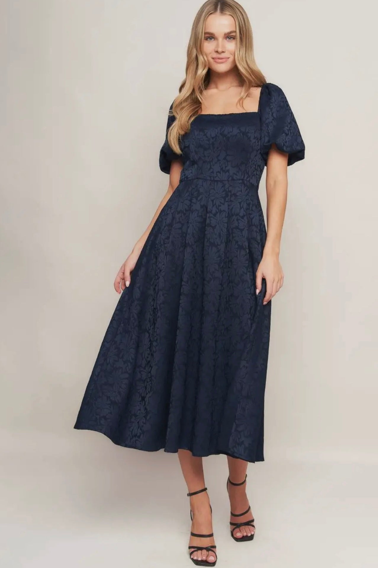 Tonal Floral Fit & Flare Midi Dress