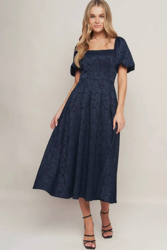 Tonal Floral Fit & Flare Midi Dress