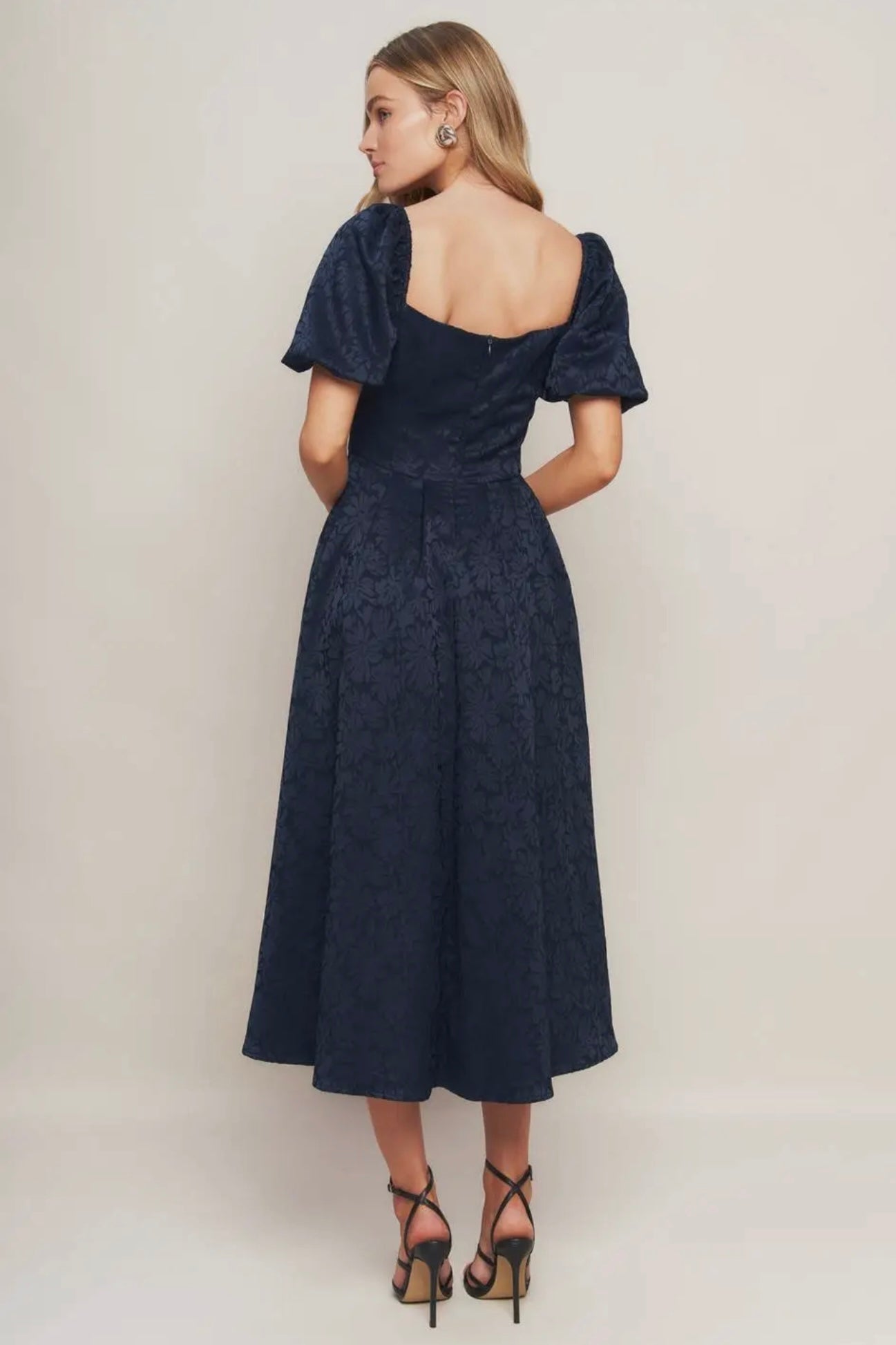 Tonal Floral Fit & Flare Midi Dress