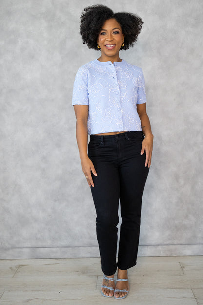 Floral Applique Short Sleeve Cardi