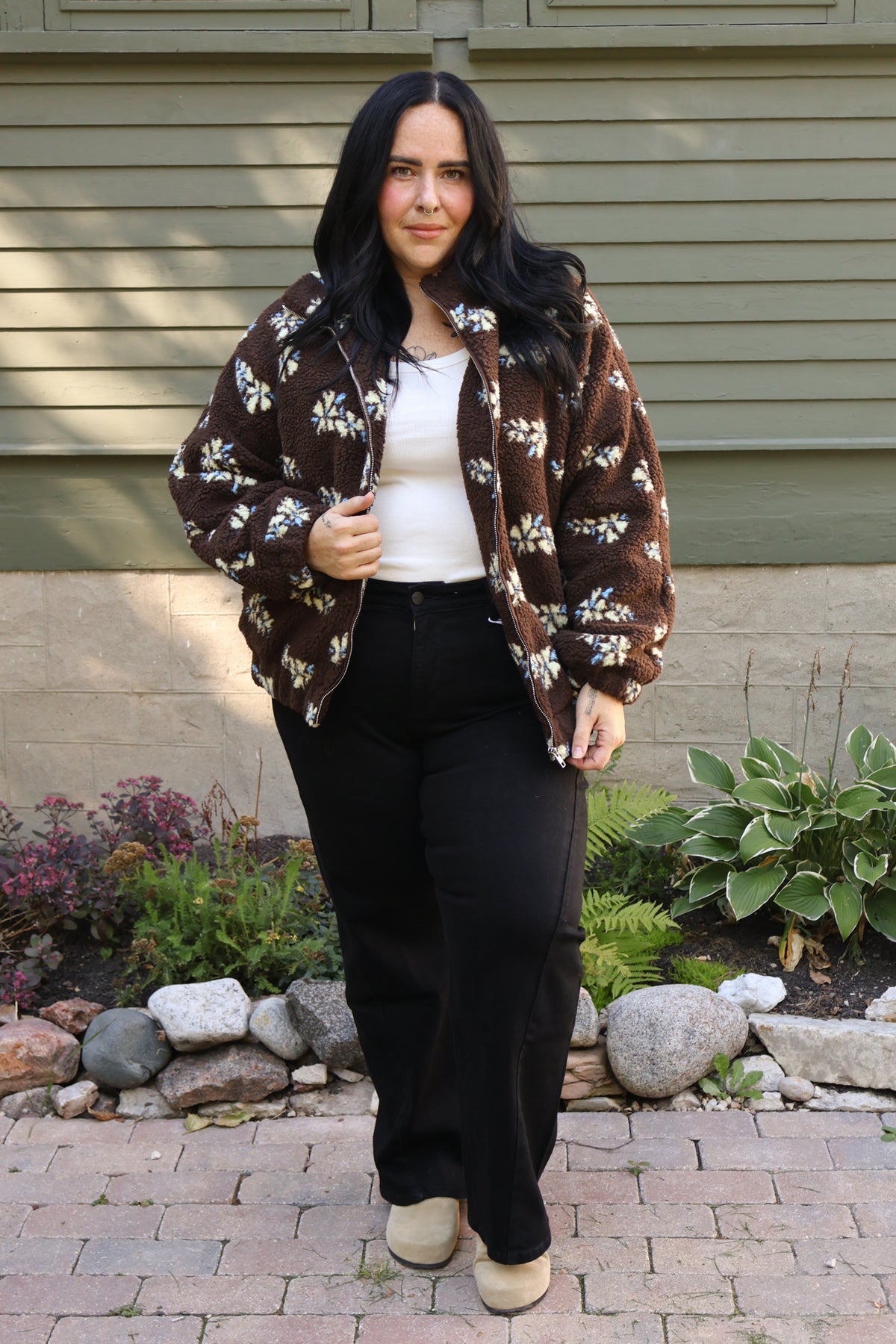 BRUNETTE THE LABEL Floral Sherpa Jacket (XS-3X)