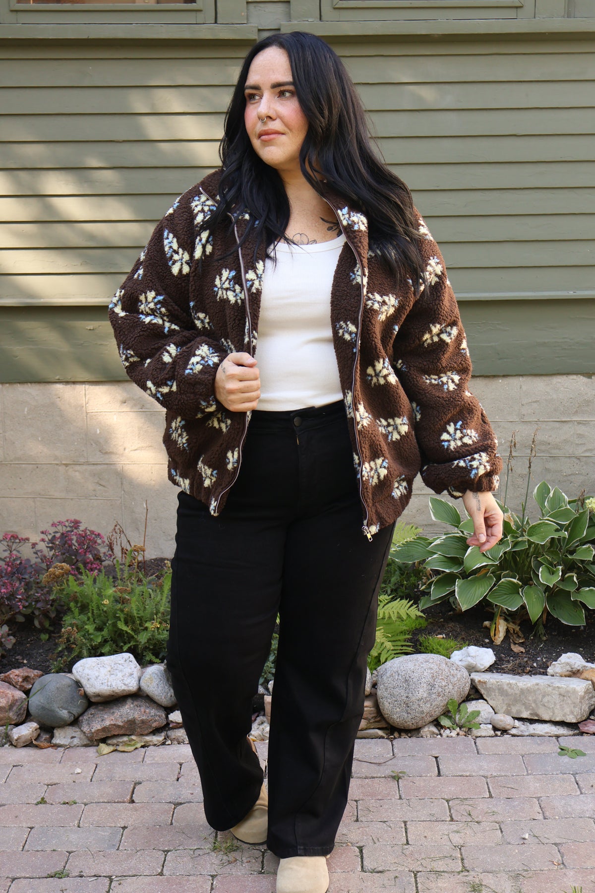 BRUNETTE THE LABEL Floral Sherpa Jacket (XS-3X)