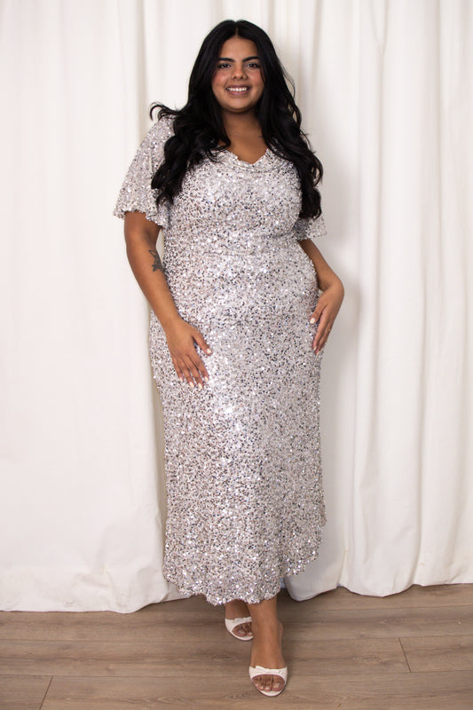 Sequin Flutter Sleeve Midi (2-22)