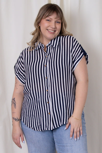 CURVE Stripe Short Sleeve Button Up