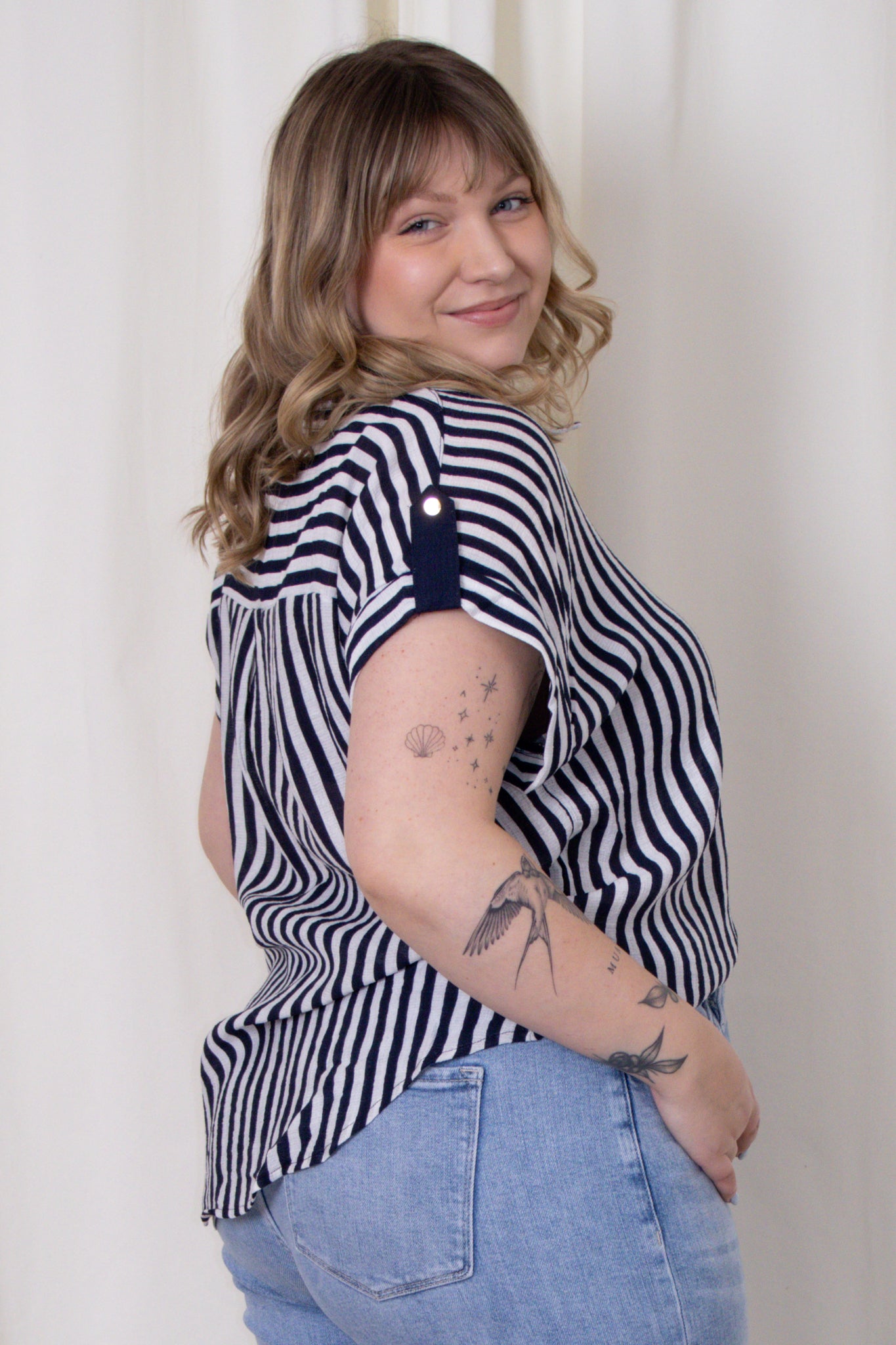 CURVE Stripe Short Sleeve Button Up