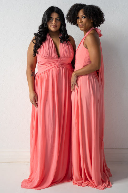 Coral Halter Maxi Dress (S-3X)