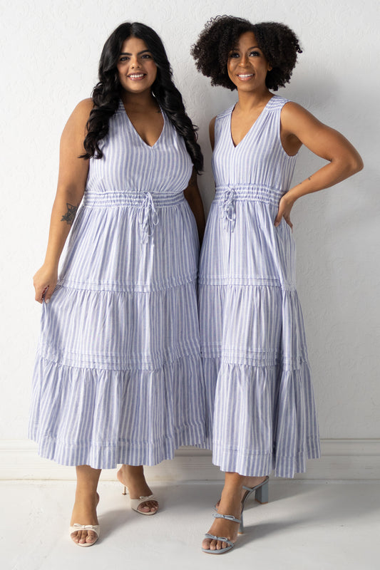 Striped Linen Midi Dress (XS-2X)