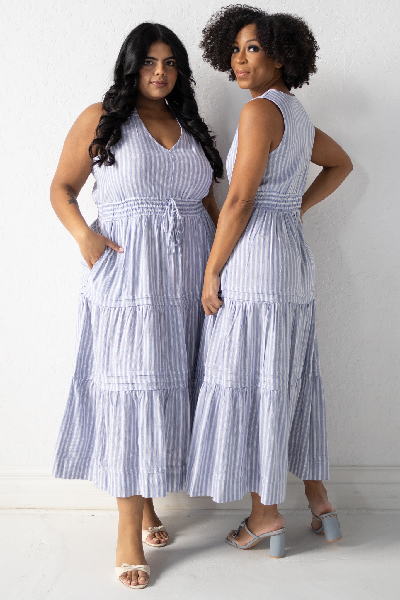 Striped Linen Midi Dress (XS-2X)