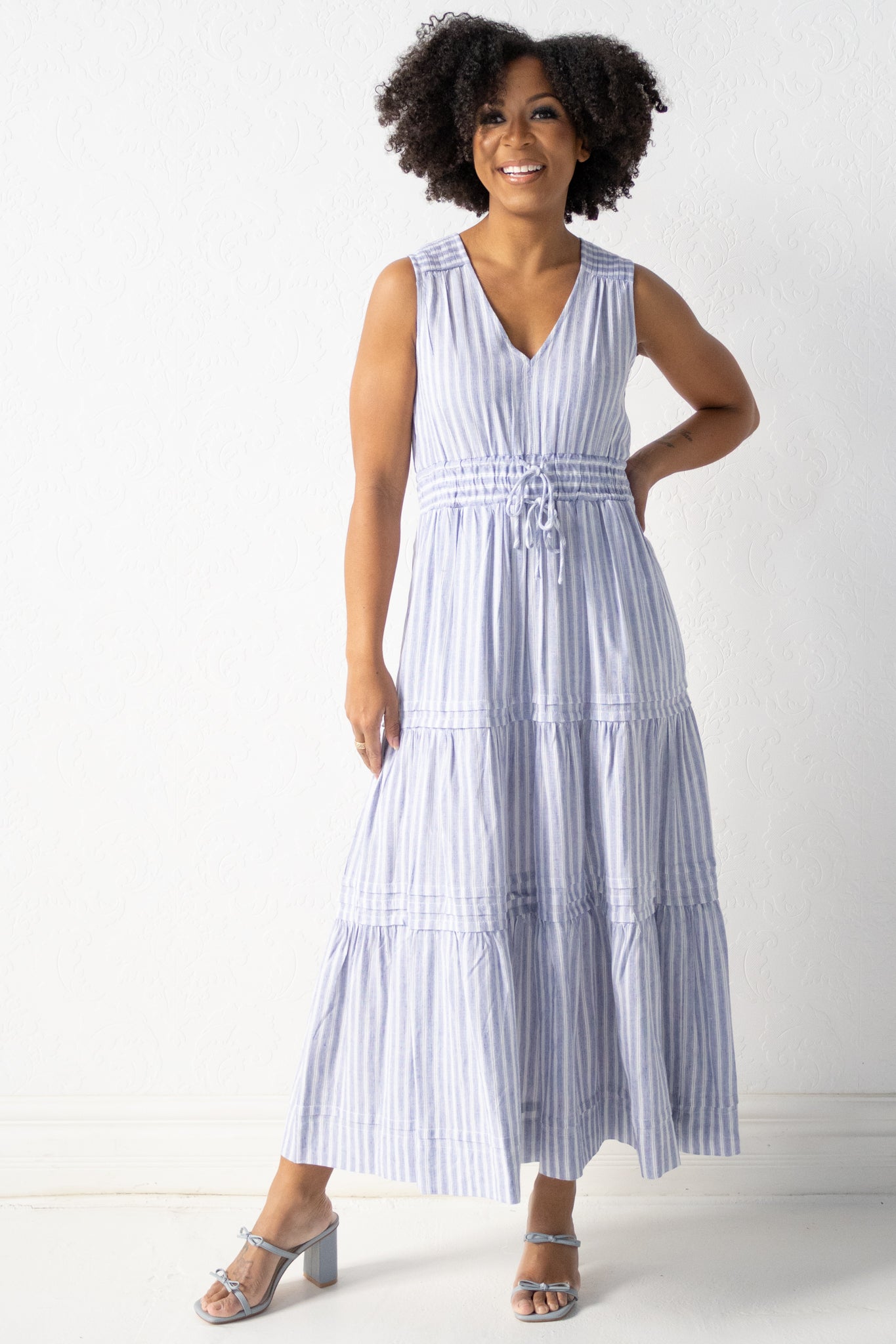 Striped Linen Midi Dress (XS-2X)