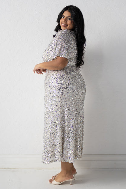 Sequin Flutter Sleeve Midi (2-22)