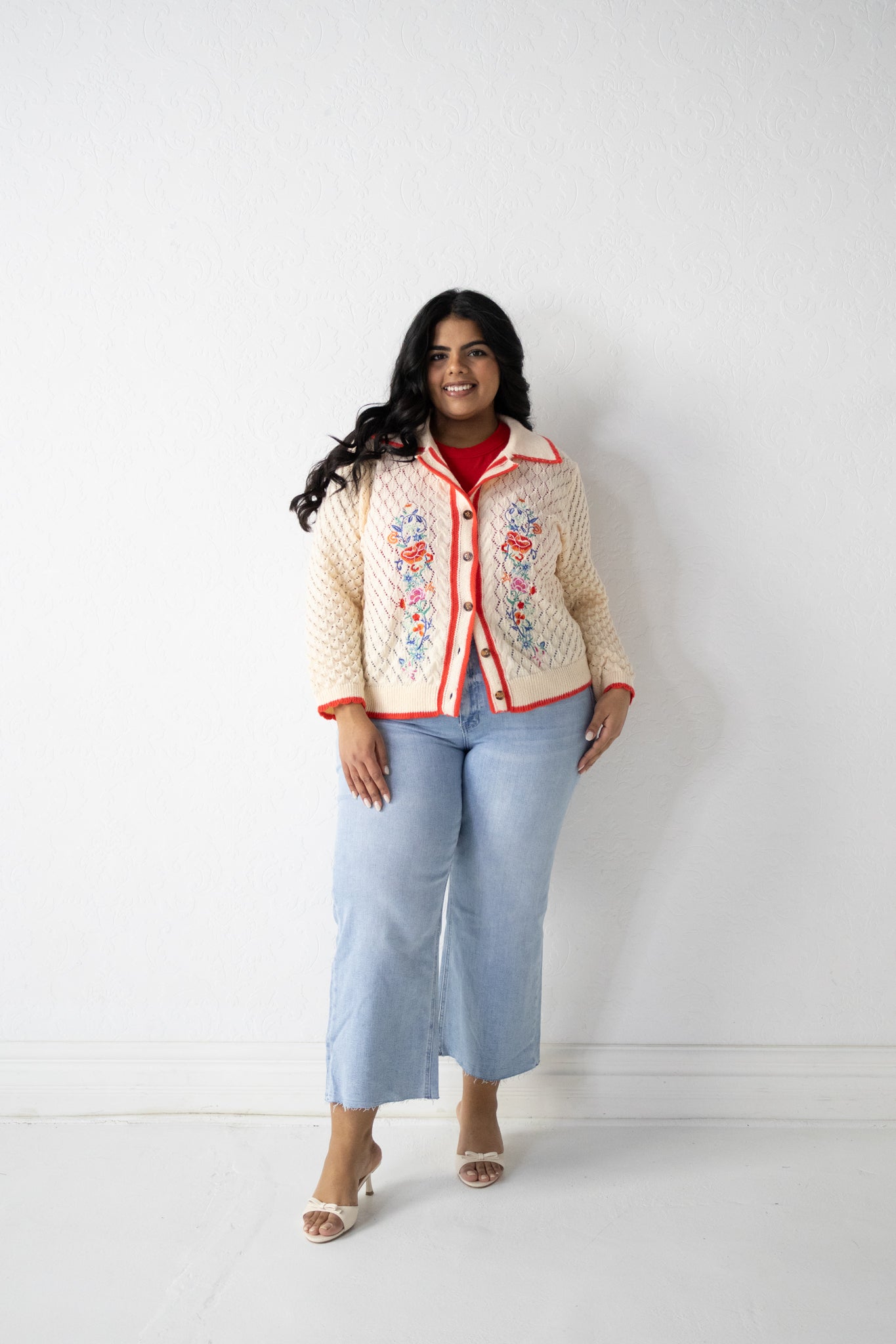 Embroidered Floral Cardigan (S-3X)