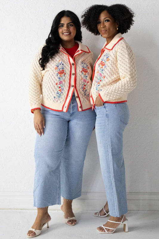 Embroidered Floral Cardigan (S-3X)