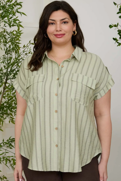 CURVE Striped Linen Top