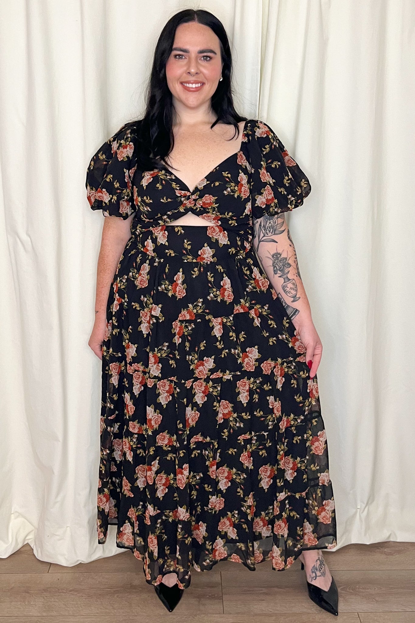 Floral Cutout Midi Dress (S-3X)