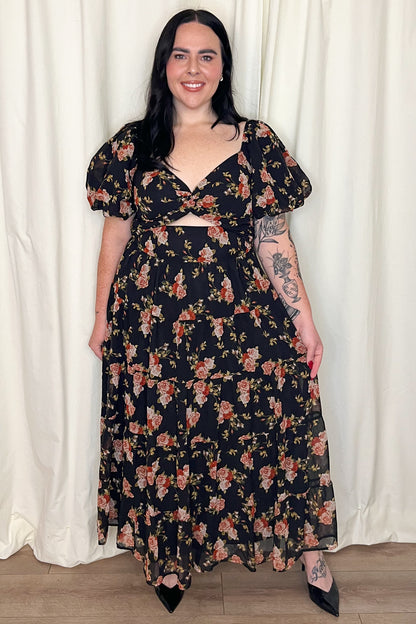 Floral Cutout Midi Dress (S-3X)