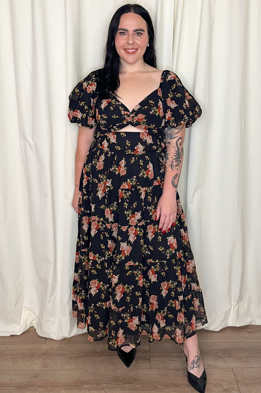 Floral Cutout Midi Dress (S-3X)