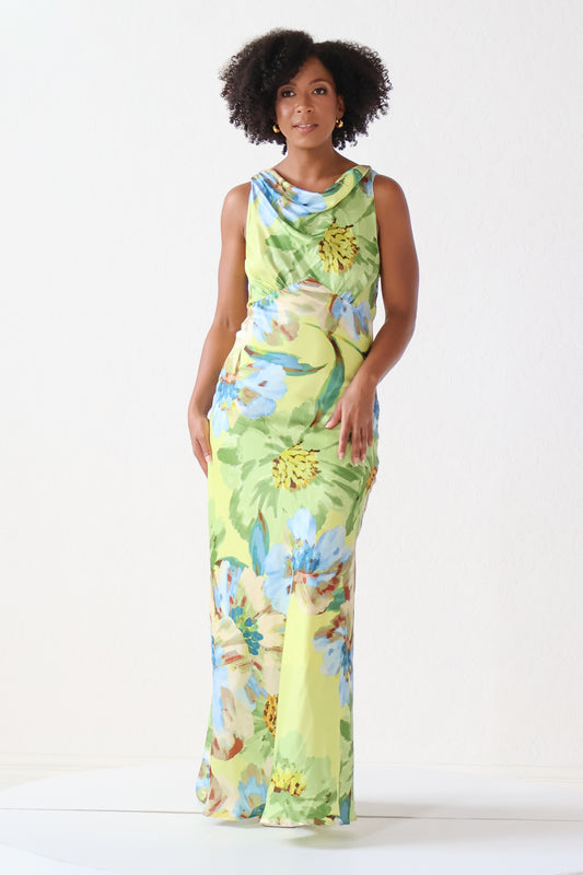 Printed Cowl Slip Dress