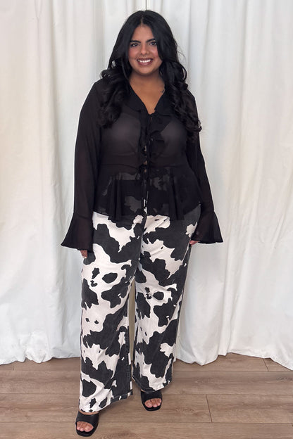 Cow Print Wide Leg Jeans (S-3X)