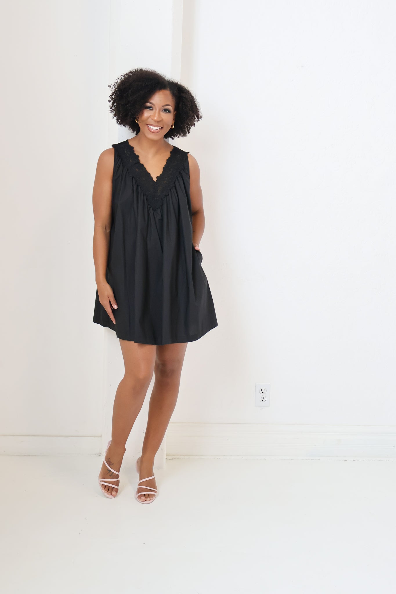 Lace Trim Poplin Mini Dress (S-3X)