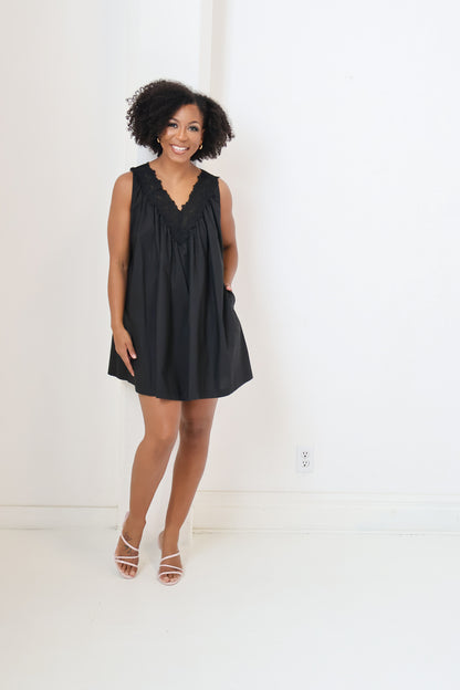 Lace Trim Poplin Mini Dress (S-3X)