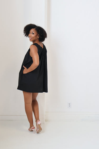 Lace Trim Poplin Mini Dress (S-3X)