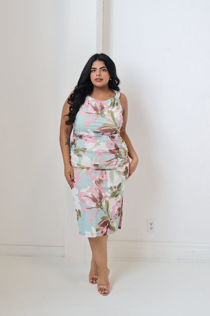 Floral Ruched Midi Dress (2-22)