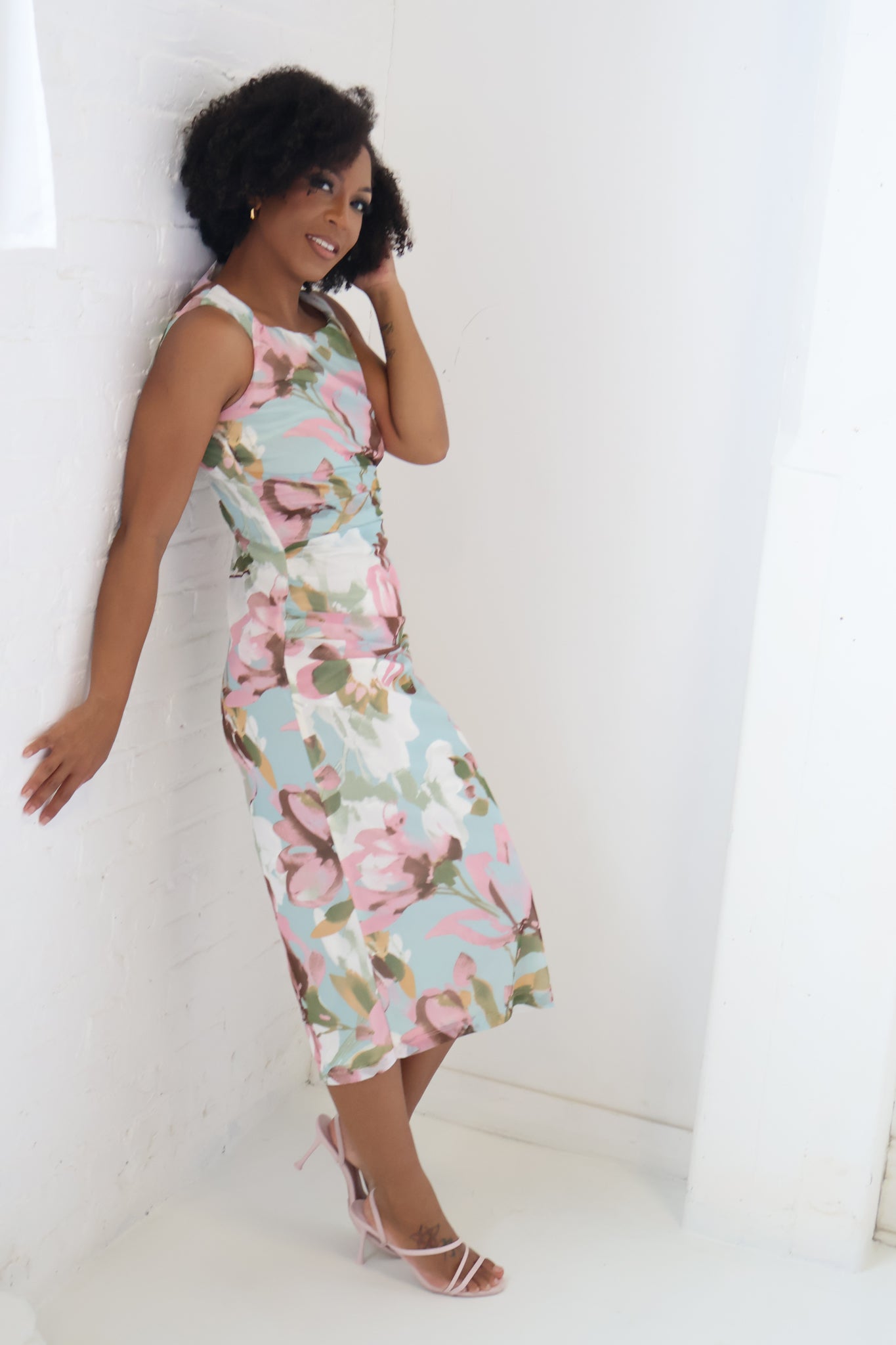 Floral Ruched Midi Dress (2-22)