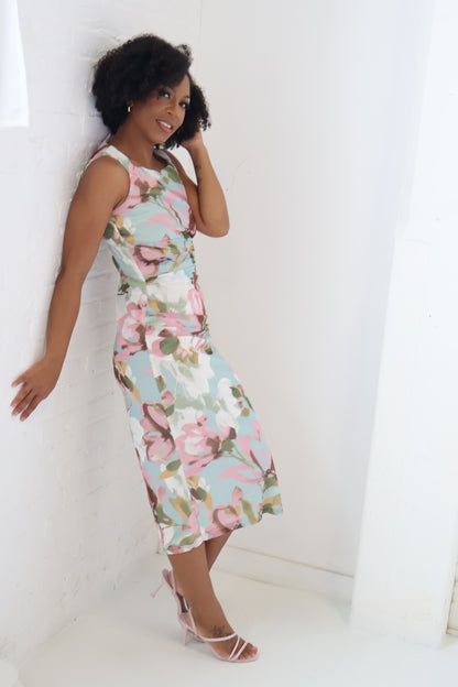 Floral Ruched Midi Dress (2-22)