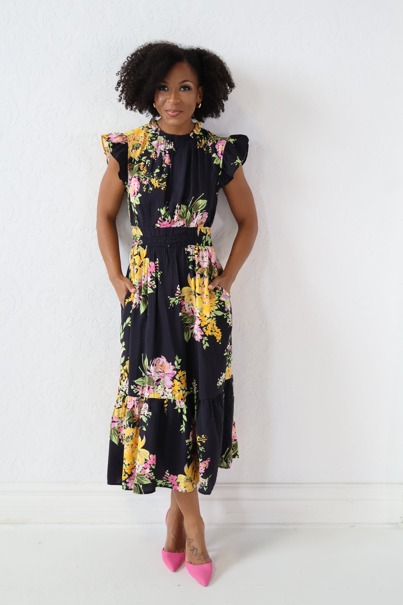 Fuchsia Floral Dress (S-3X)