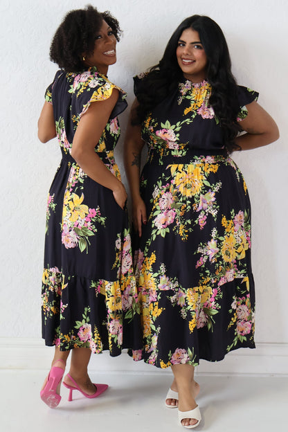 Fuchsia Floral Dress (S-3X)
